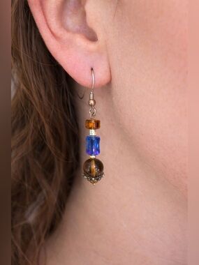 Blue and Brown Beaded Earrings